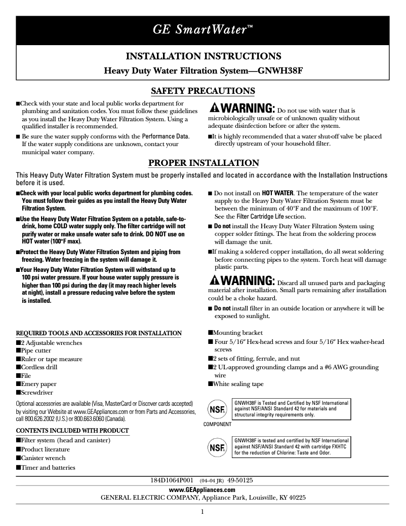 Imagen de la primera página del manual del dispositivo GNWH38F