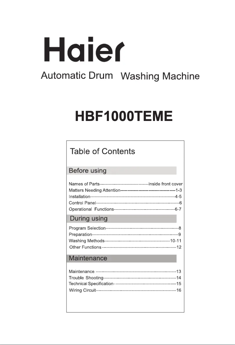 Página 1 del manual Manual de usuario Haier HBF1000TEME