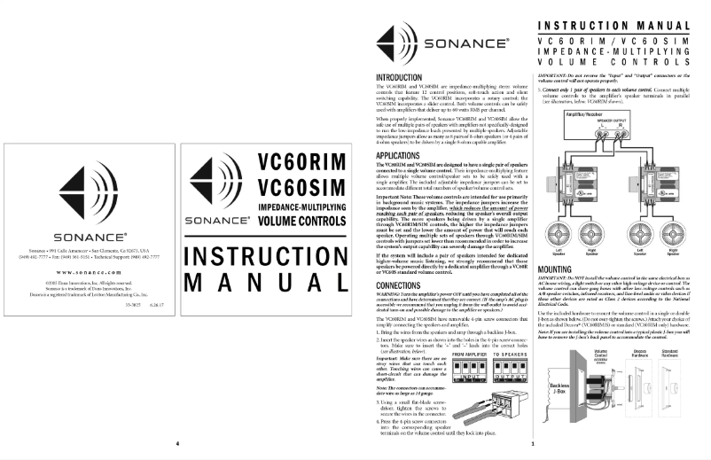 Página 1 del manual Guía de instalación Sonance VC60SIM