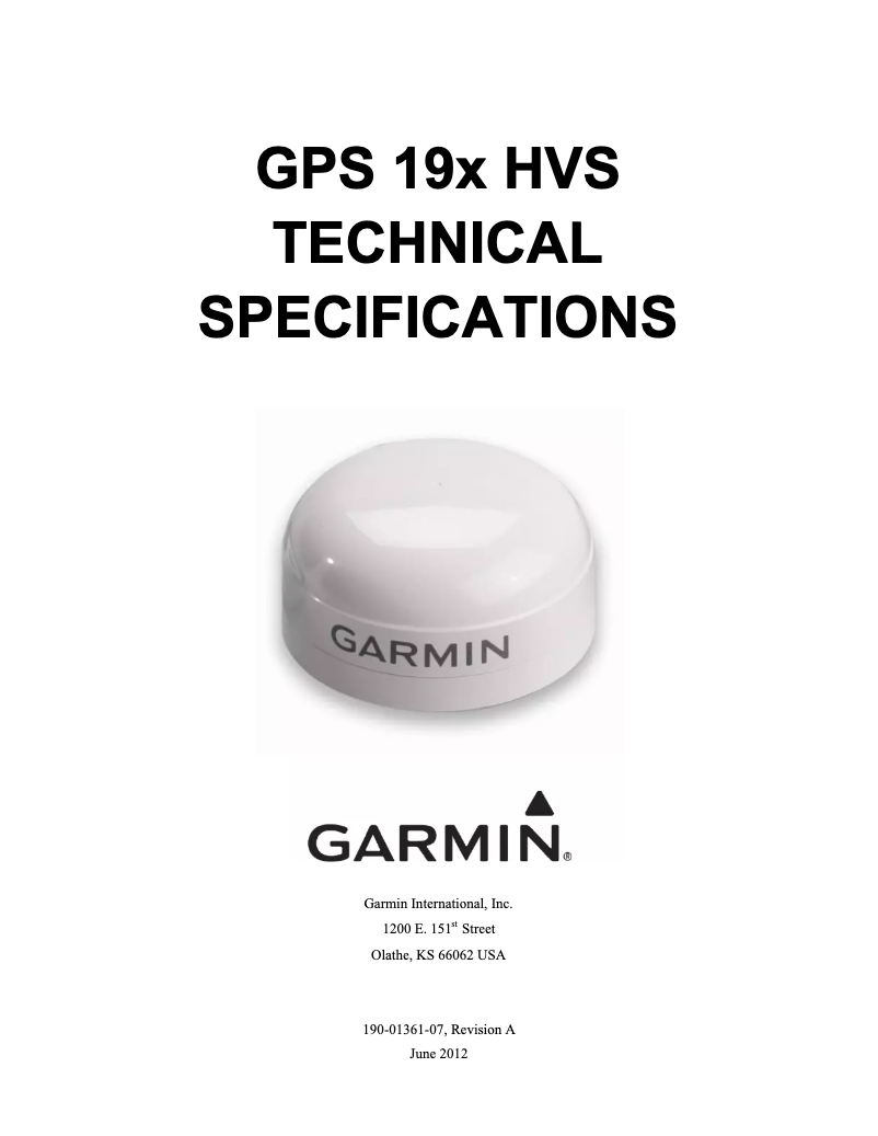 Página 1 del manual Ficha técnica Garmin GPS 19x HVS