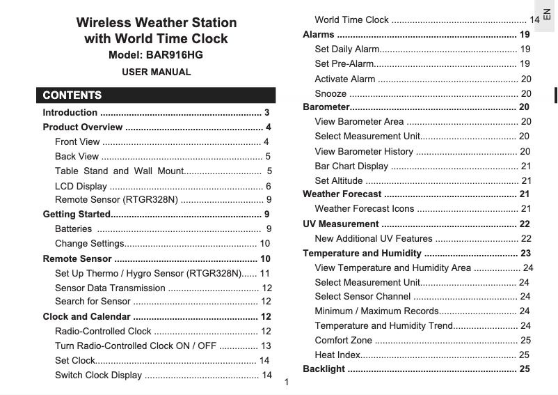 Página nº 1 - Manual de usuario Oregon Scientific BAR916HG
