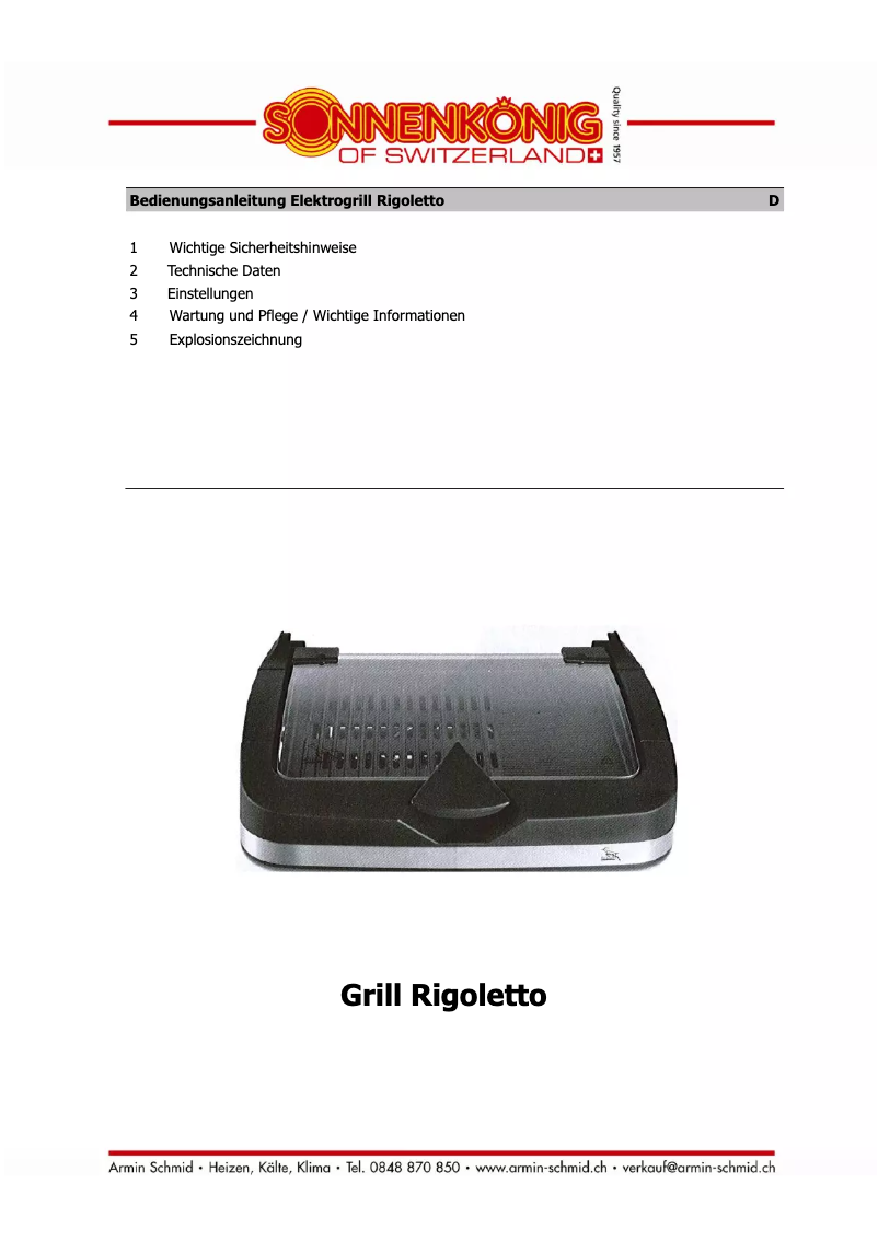 Página 1 del manual Manual de usuario Sonnenkönig Rigoletto