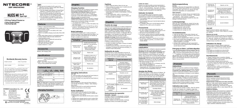 Imagen de la primera página del manual del dispositivo NU05 MI