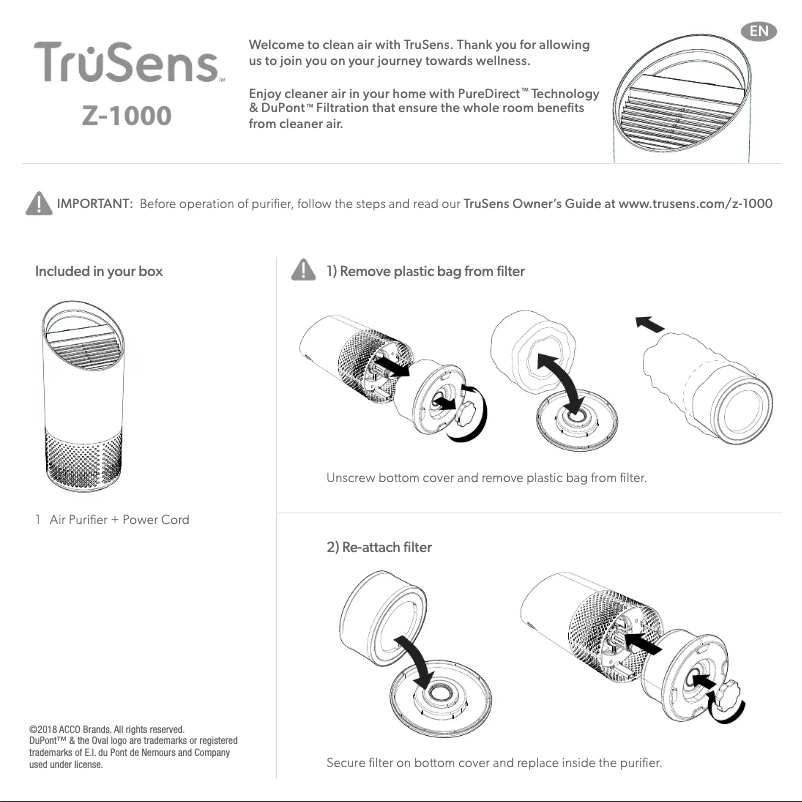 Página 1 del manual Guía de inicio rápido TruSens Z-1000