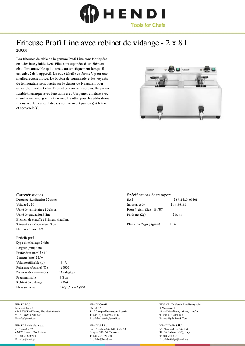 Página 1 del manual Ficha técnica Hendi Master Cook 209301