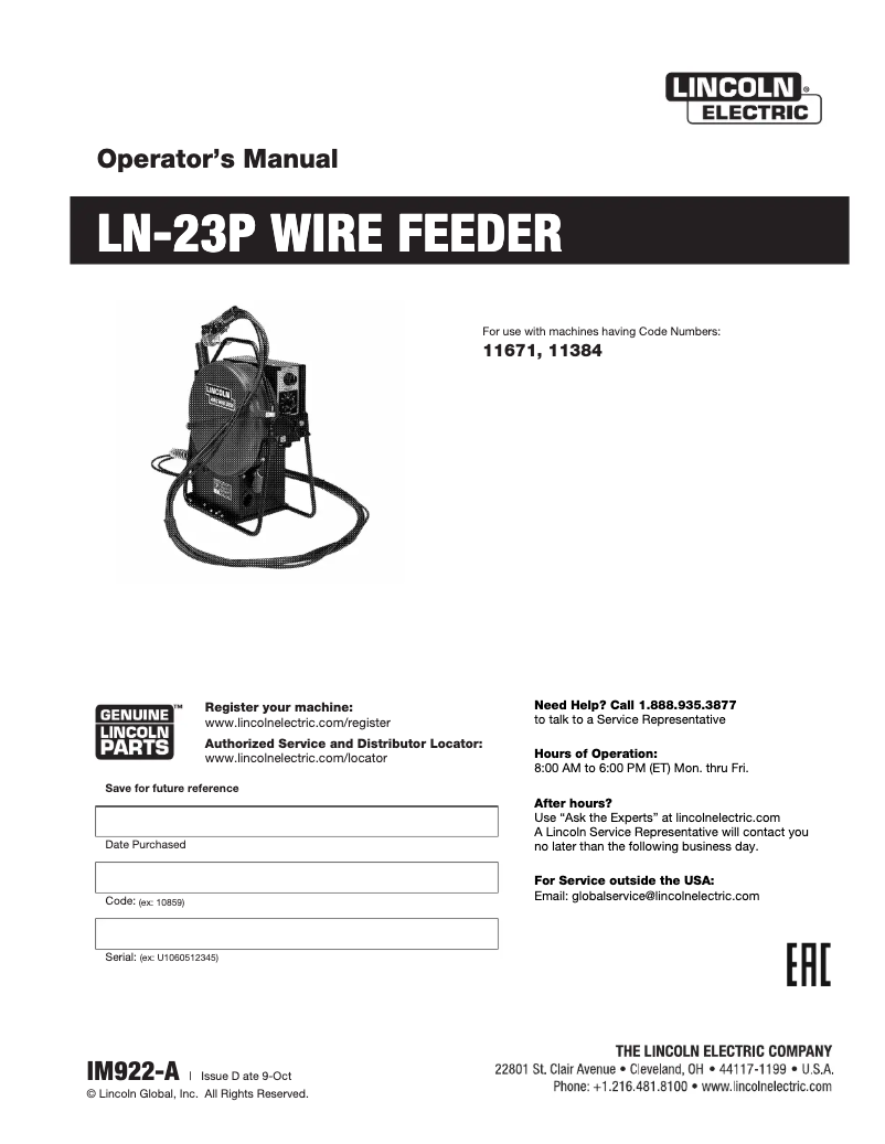 Página nº 1 - Manual de usuario Lincoln Electric LN-23P