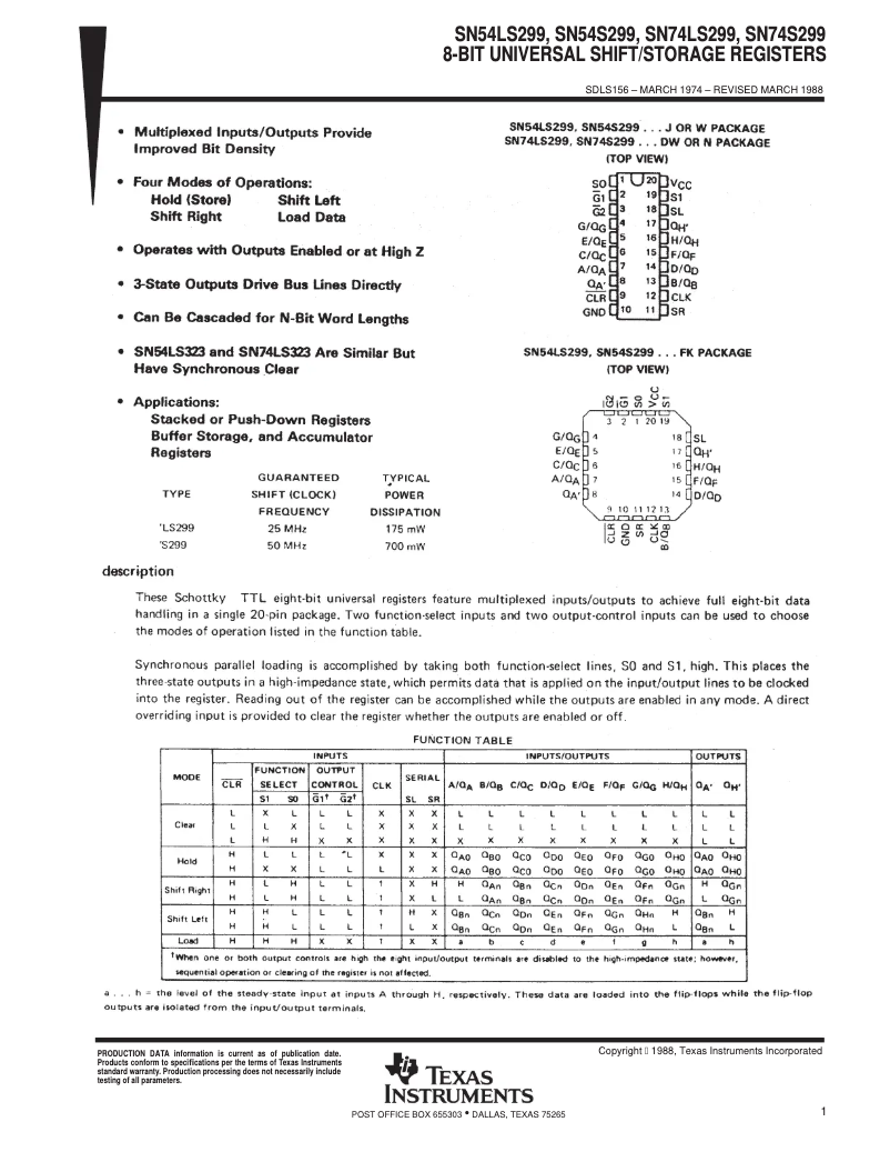 Página 1 del manual Manual de usuario Texas Instruments SN74LS299N