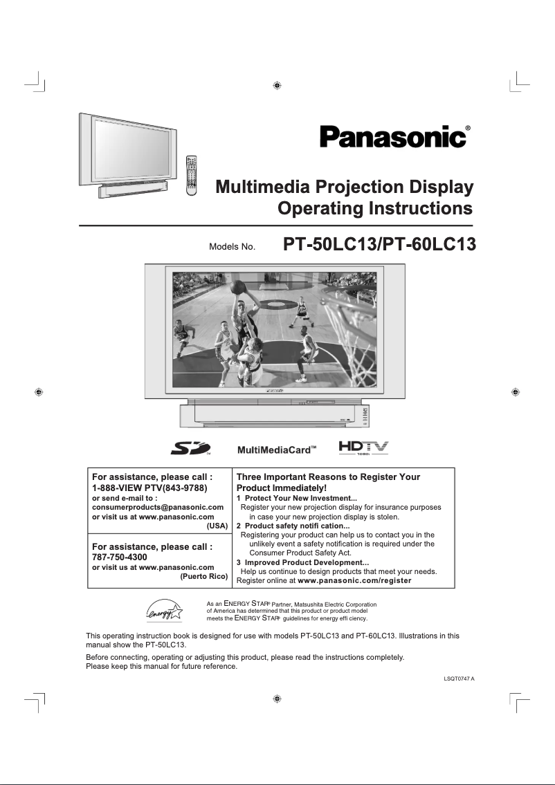 Imagen de la primera página del manual del dispositivo PT-60LC13