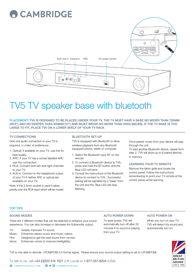 Página 1 del manual Manual de usuario Cambridge TV5