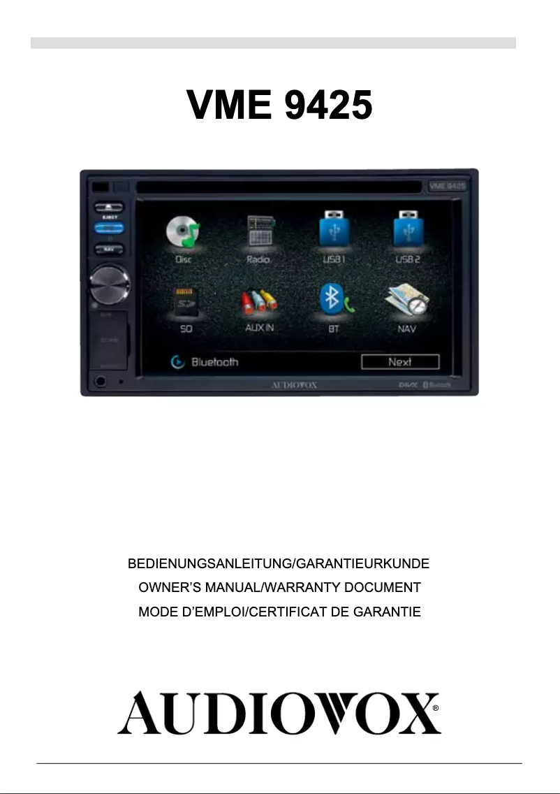 Página 1 del manual Manual de usuario audiovox VME 9425