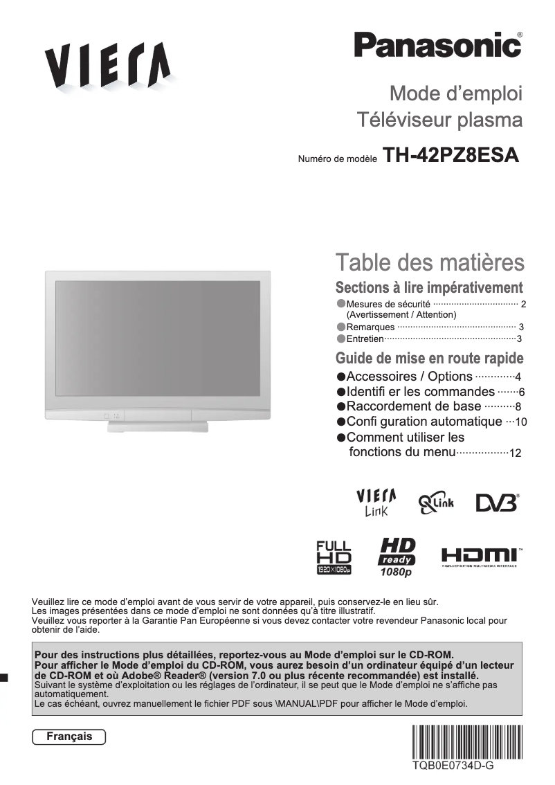 Página 1 del manual Manual de usuario Panasonic Viera TH-42PZ8ESA