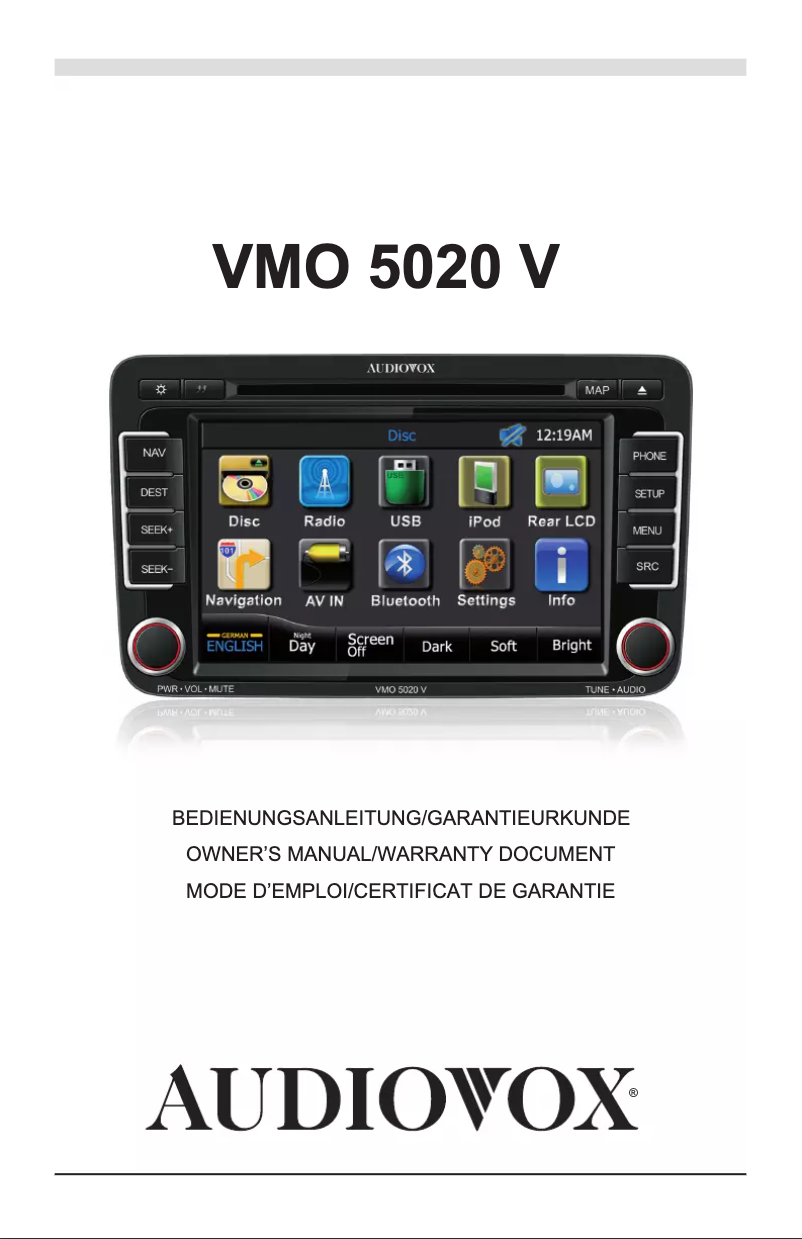Página 1 del manual Manual de usuario audiovox VMO 5020 V