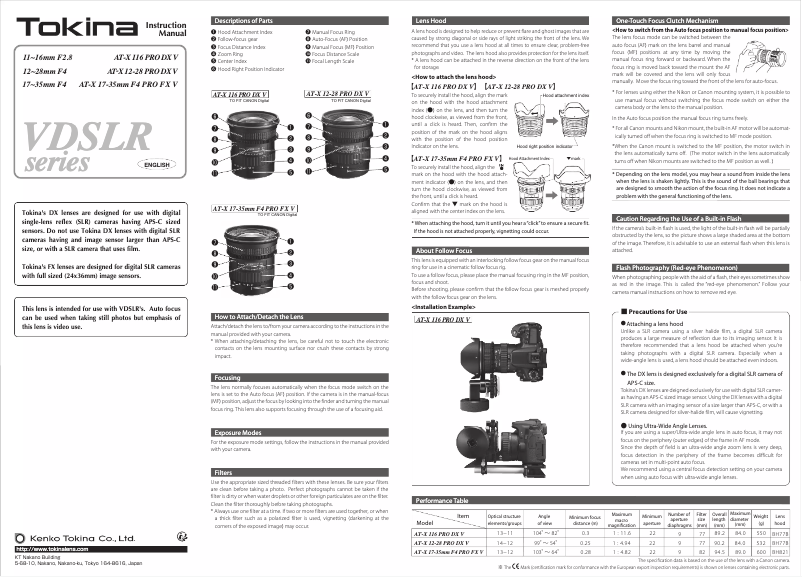 Imagen de la primera página del manual del dispositivo 11-16mm f/2.8 DX II Nikon