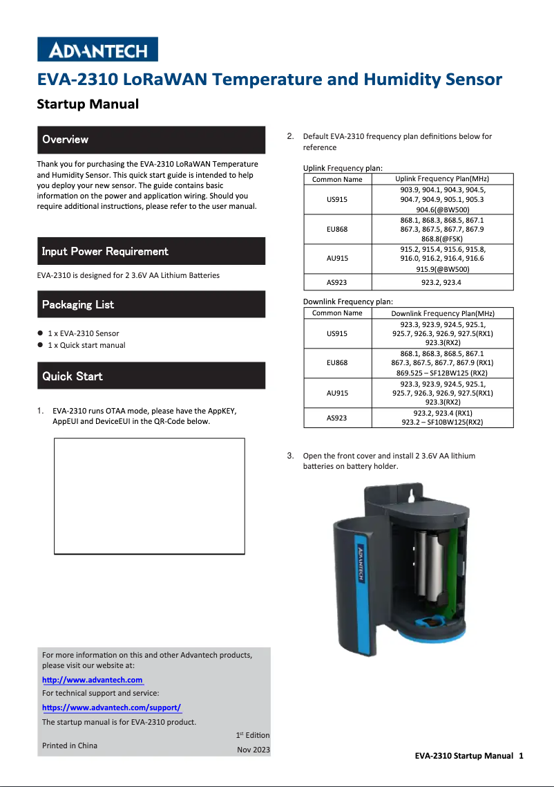 Imagen de la primera página del manual del dispositivo EVA-2310-EA