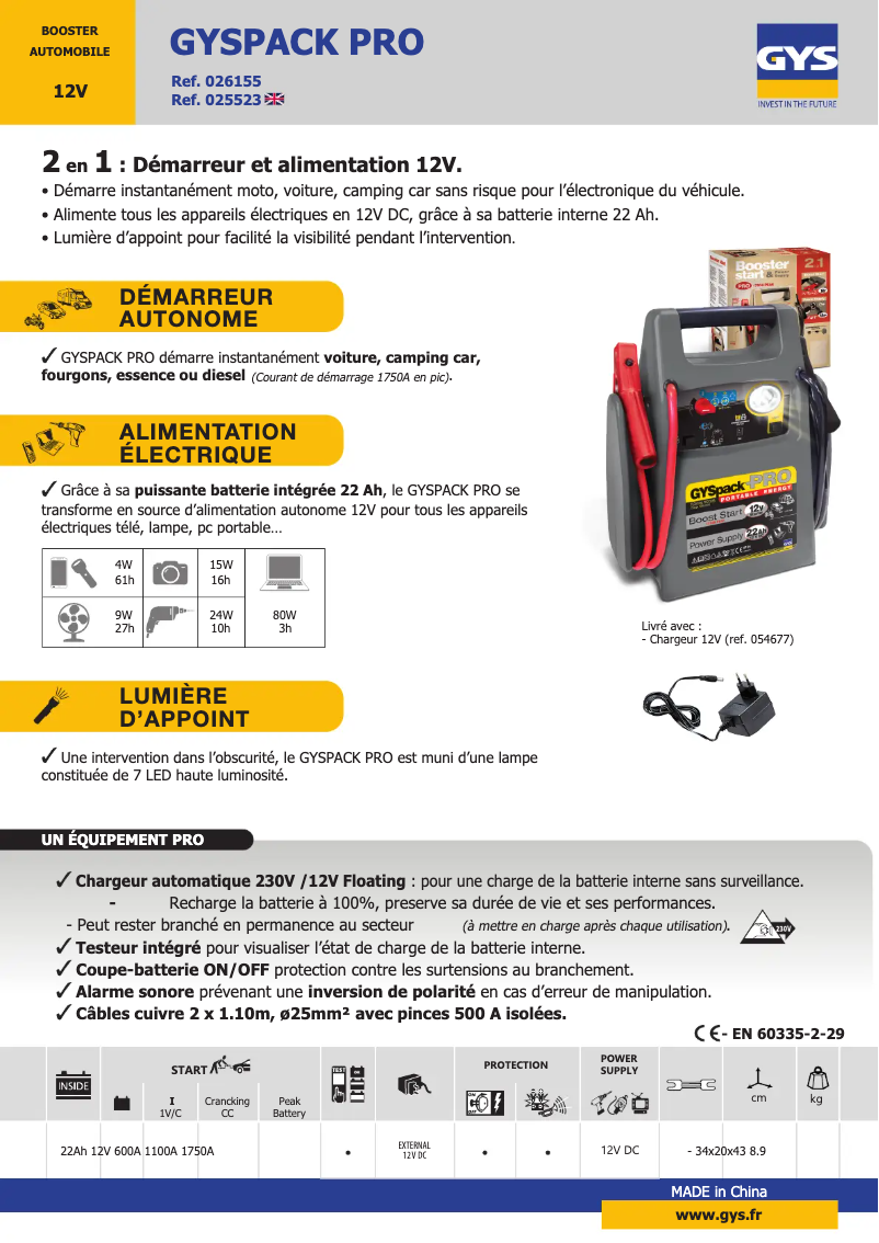 Página 1 del manual Ficha técnica GYS Gyspack PRO