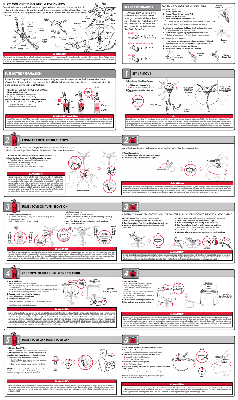 Imagen de la primera página del manual del dispositivo Whisperlite Universal