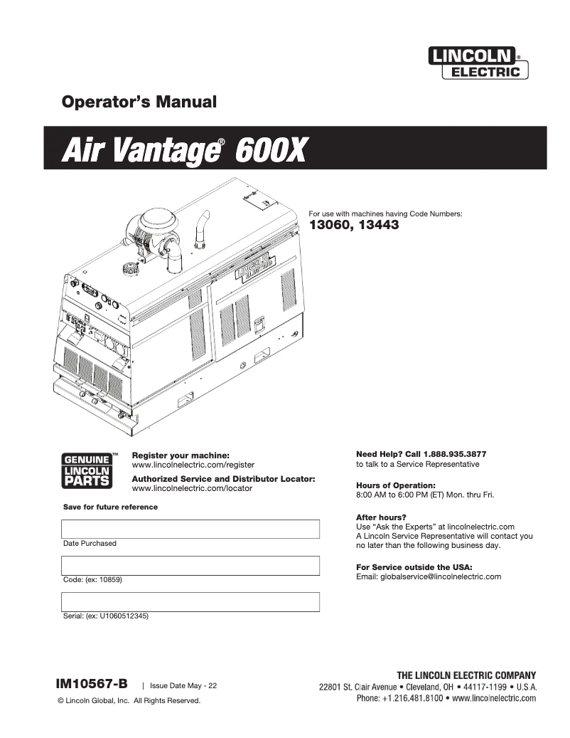 Página nº 1 - Manual de usuario Lincoln Electric Air Vantage 600X