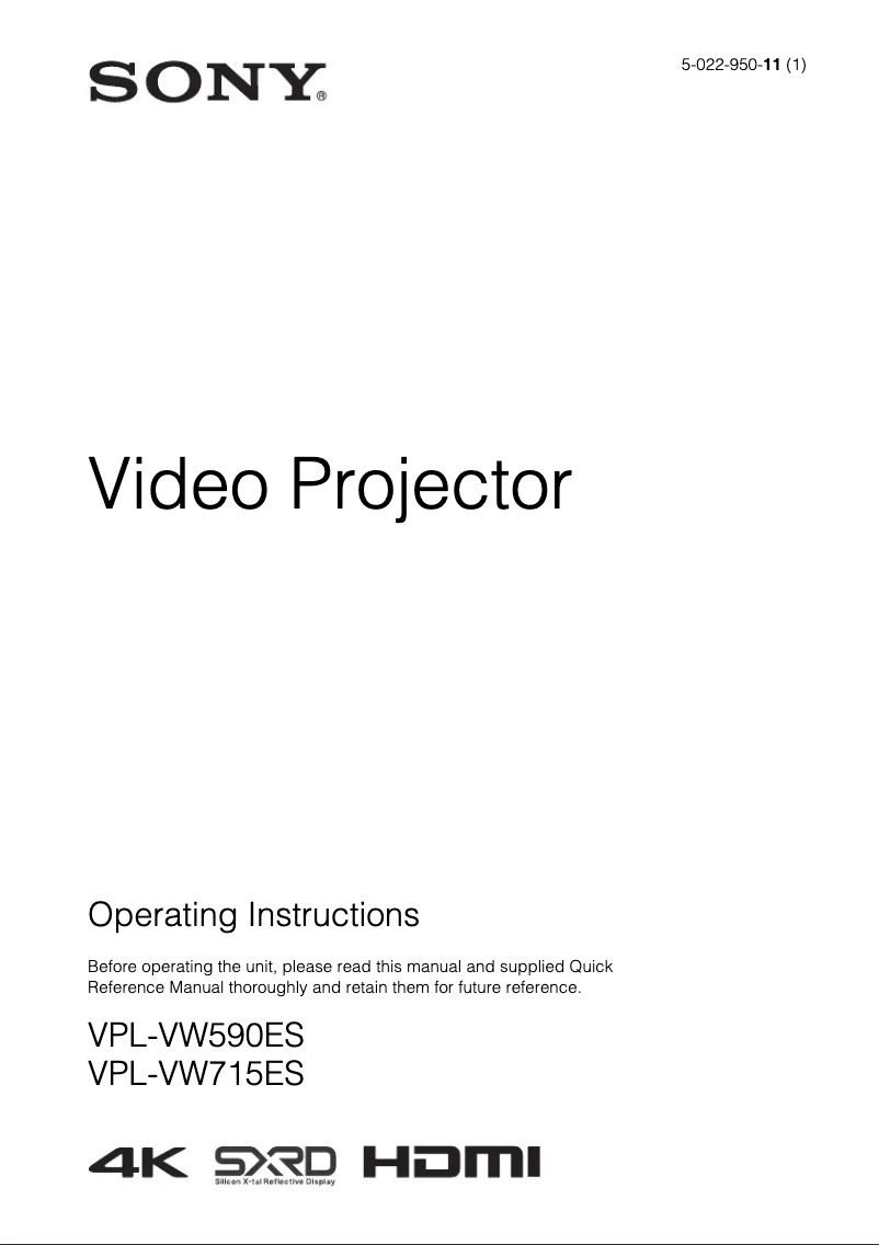 Página nº 1 - Manual de usuario Sony VPL-VW715ES
