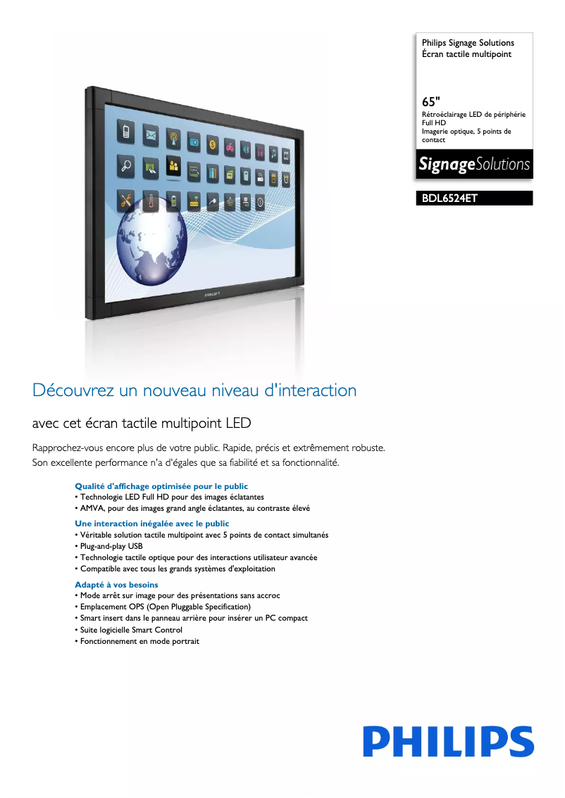 Página 1 del manual Ficha técnica Philips Signage Solutions BDL6524ET