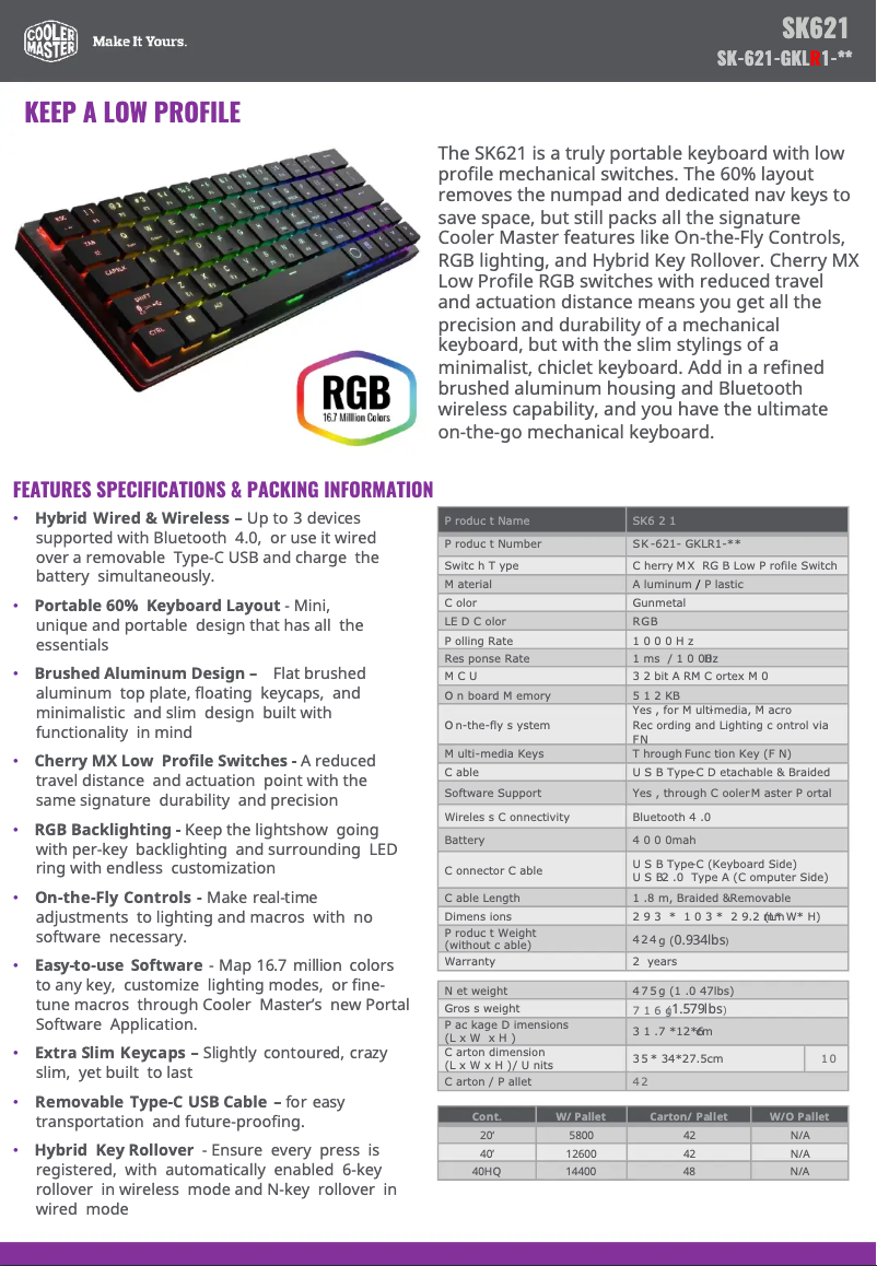 Imagen de la primera página del manual del dispositivo Gaming SK621