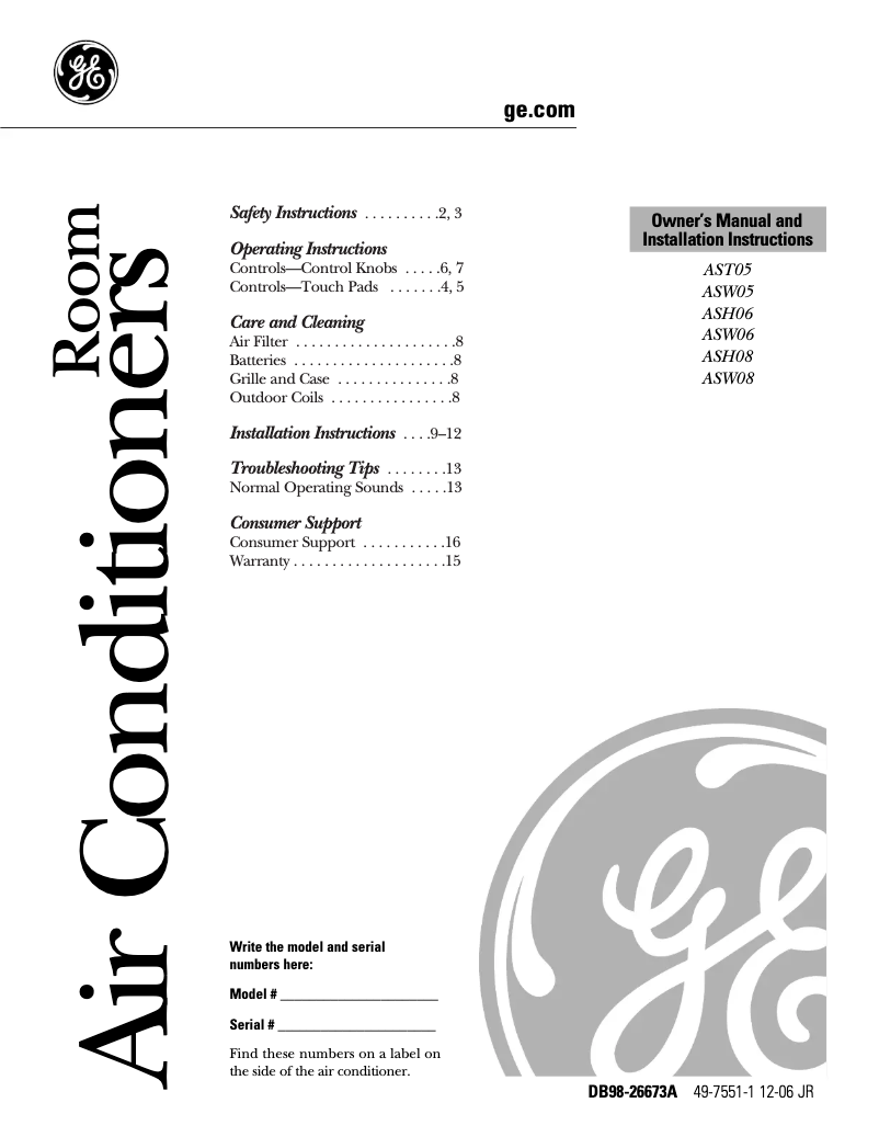 Imagen de la primera página del manual del dispositivo ASW05LK