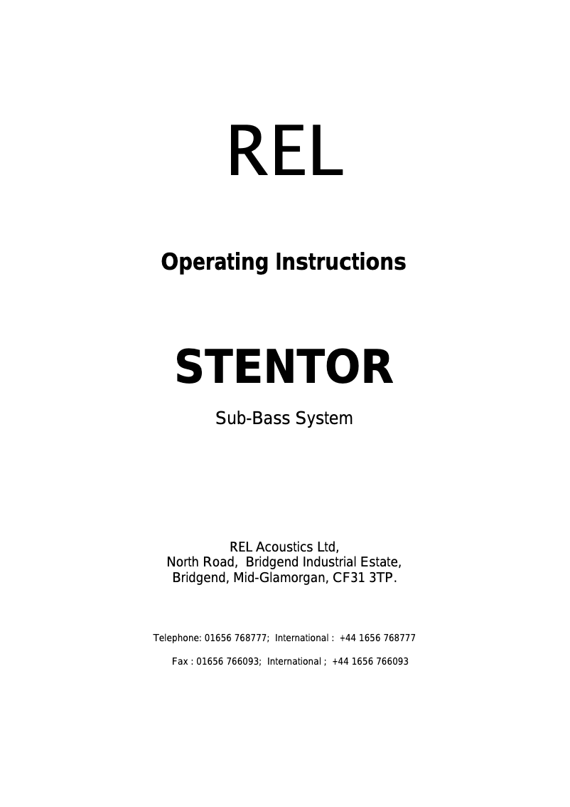 Página 1 del manual Manual de usuario REL Acoustics Stentor