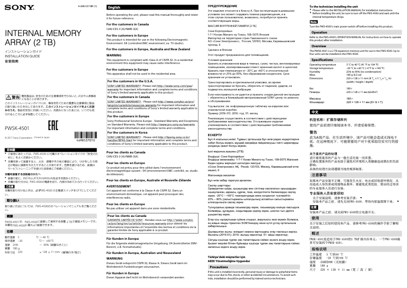 Imagen de la primera página del manual del dispositivo PWSK-4501