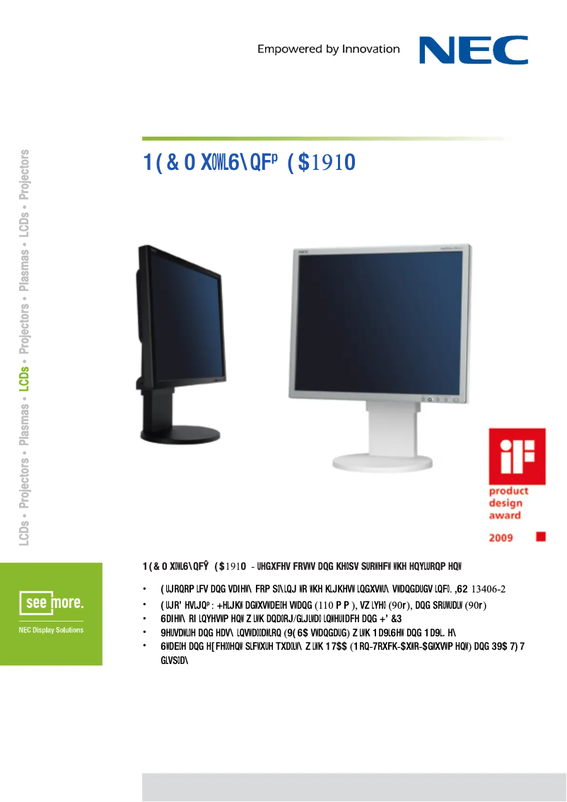 Imagen de la primera página del manual del dispositivo MultiSync EA191M