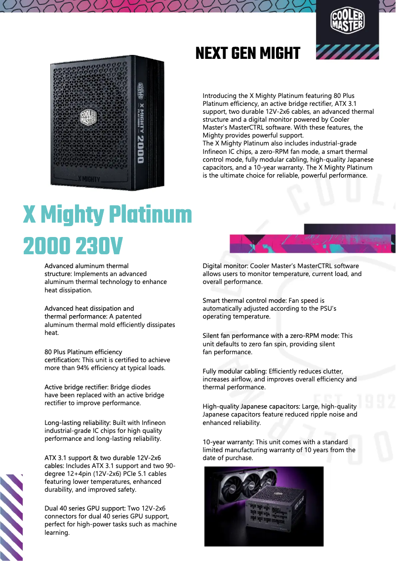Página 1 del manual Ficha técnica Cooler Master X Mighty Platinum 2000