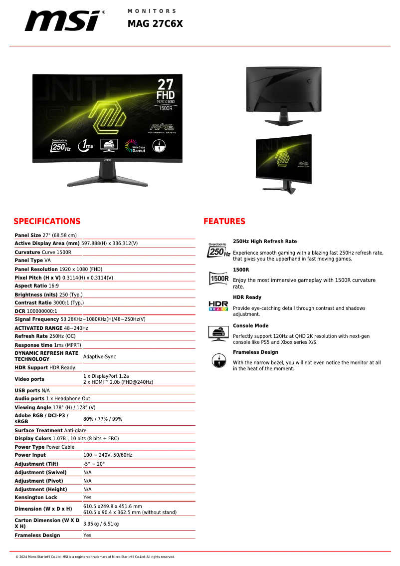 Página nº 1 - Ficha técnica MSI MAG 27C6X