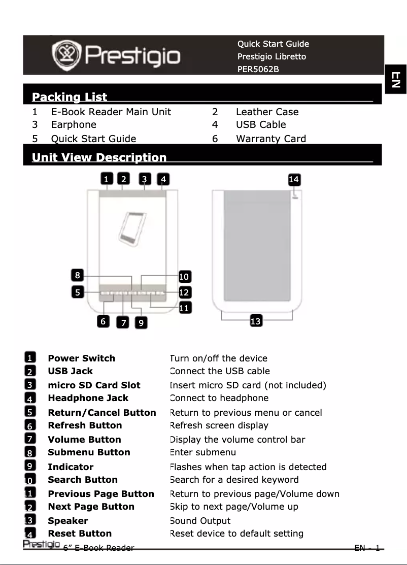 Página 1 del manual Manual de usuario Prestigio Libretto PER5062B
