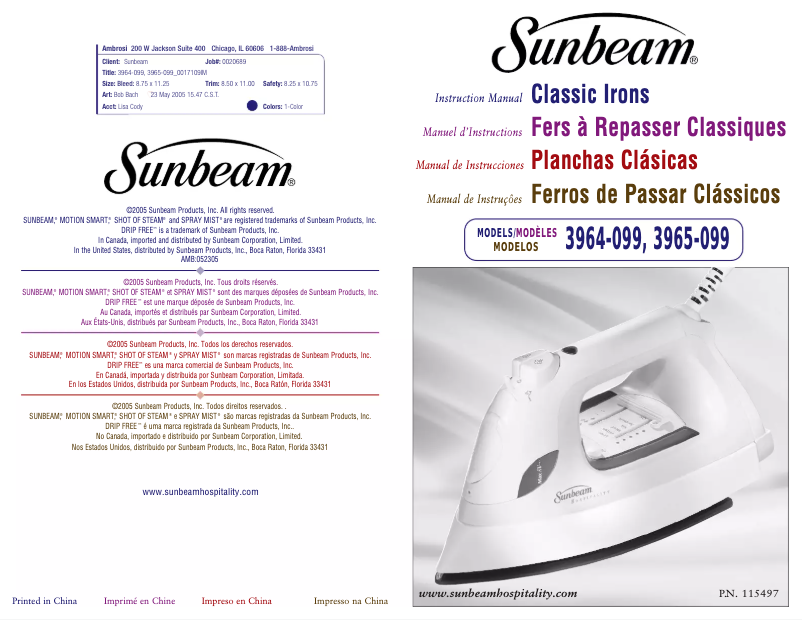 Página 1 del manual Manual de usuario Sunbeam Classic 3965-099