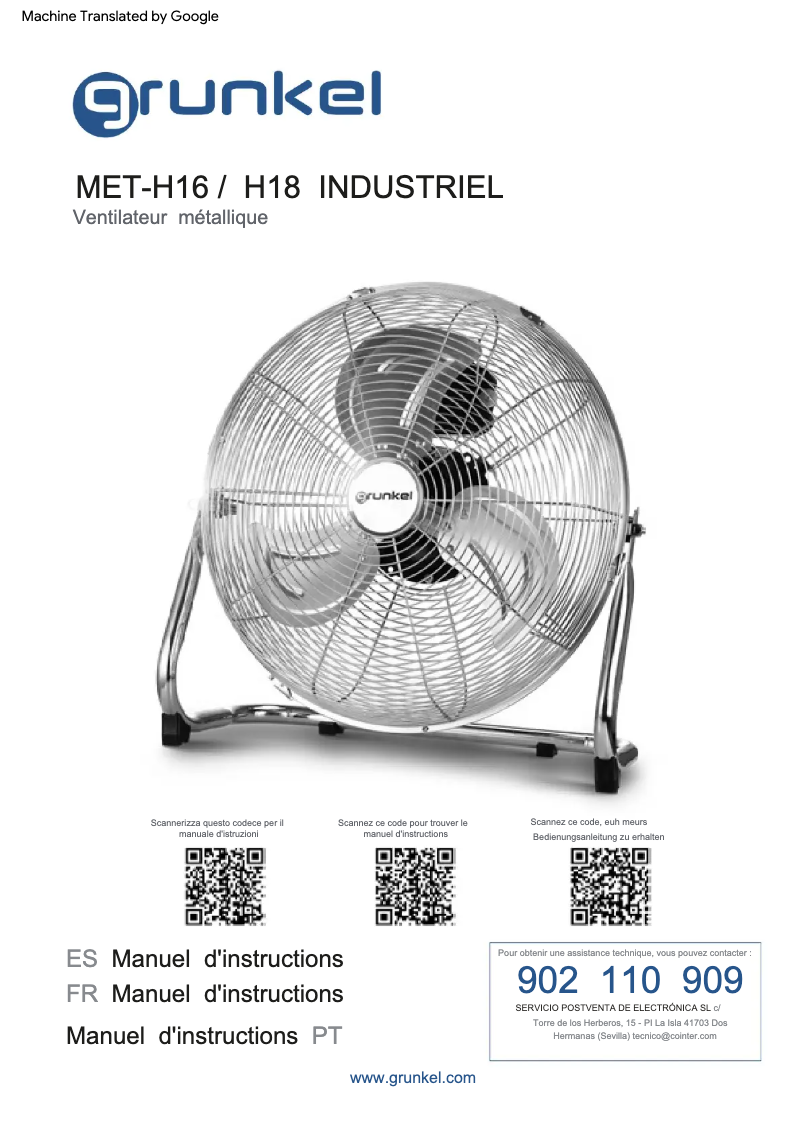 Página 1 del manual Manual de usuario Grunkel MET-H16 Industrial