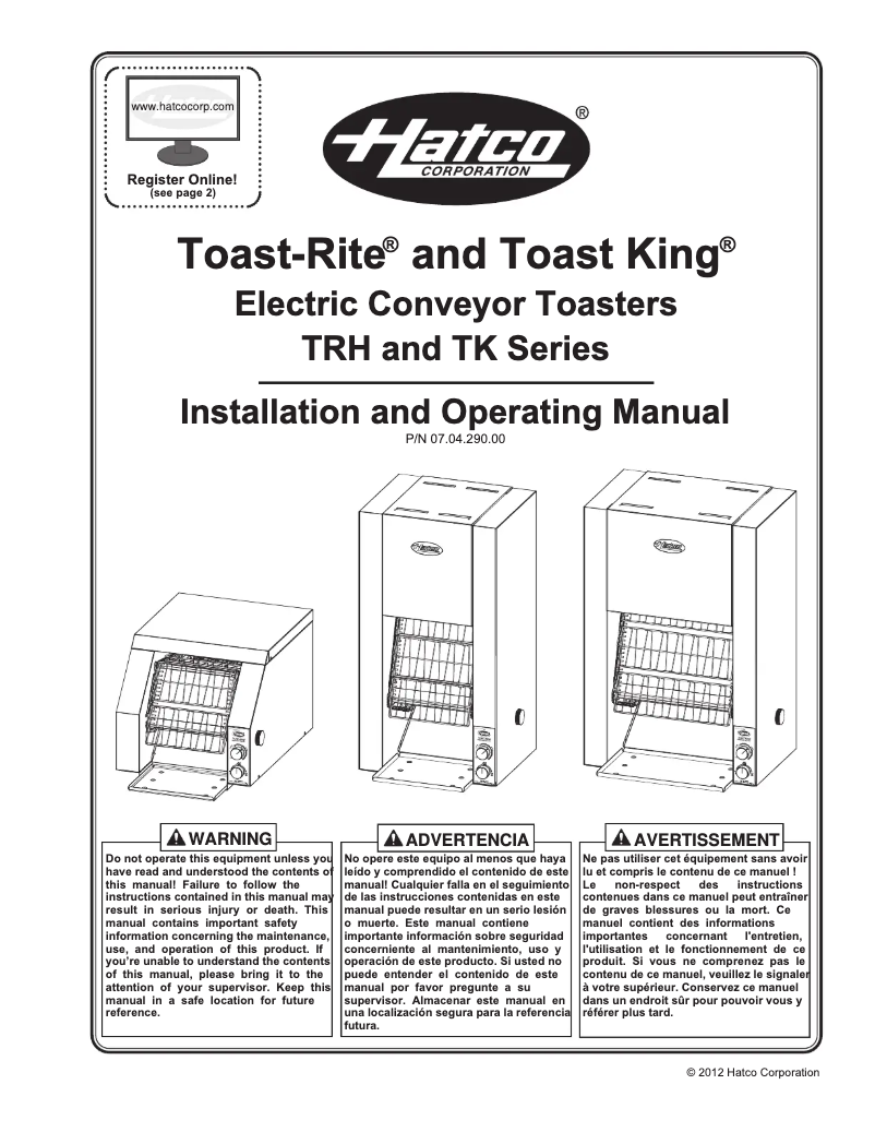 Imagen de la primera página del manual del dispositivo Toast King TK-100