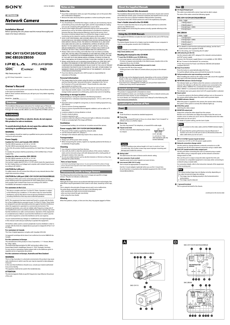Página nº 1 - Manual de usuario Sony SNC-ZB550