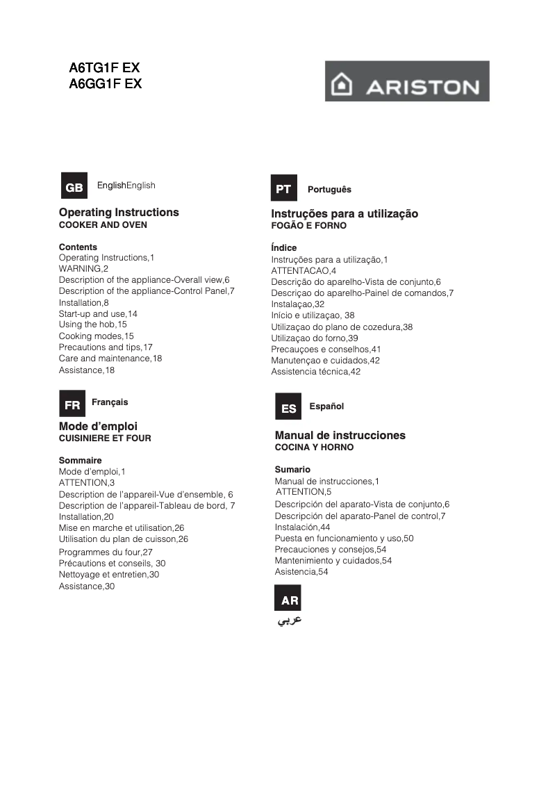 Página 1 del manual Manual de usuario Hotpoint Ariston A6GG1F EX