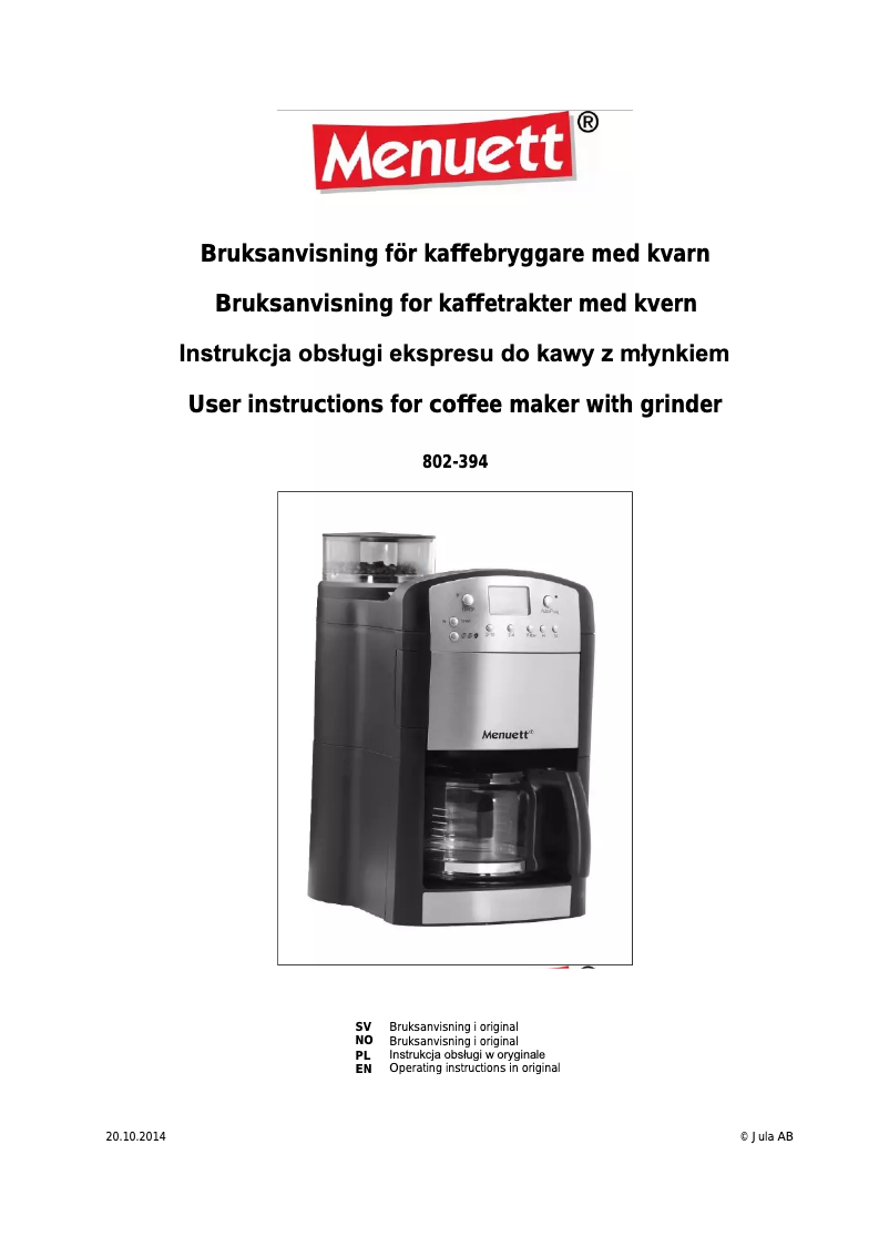 Imagen de la primera página del manual del dispositivo 802-394