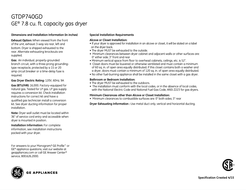 Imagen de la primera página del manual del dispositivo GTDP740GDWW