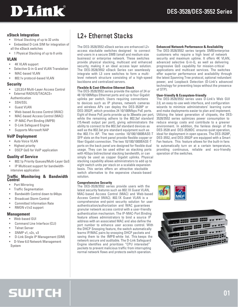 Imagen de la primera página del manual del dispositivo DES-3552