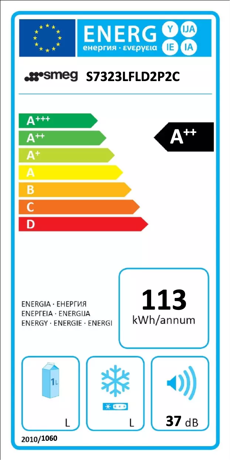 Página 1 del manual Etiqueta energética Smeg S7323LFLD2P2C