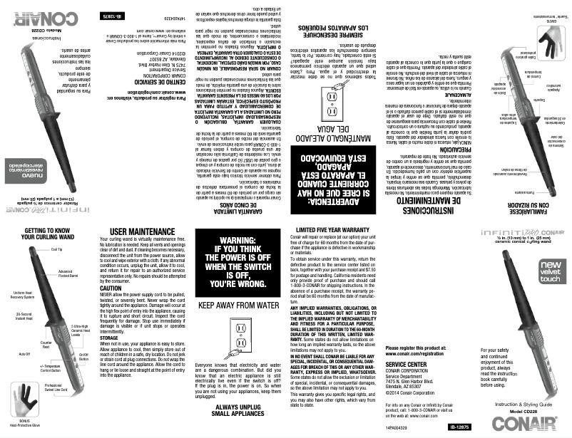 Página 1 del manual Manual de usuario Conair Infiniti Pro CD228R