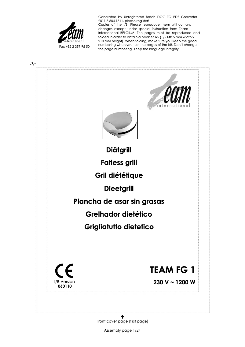 Imagen de la primera página del manual del dispositivo FG 1