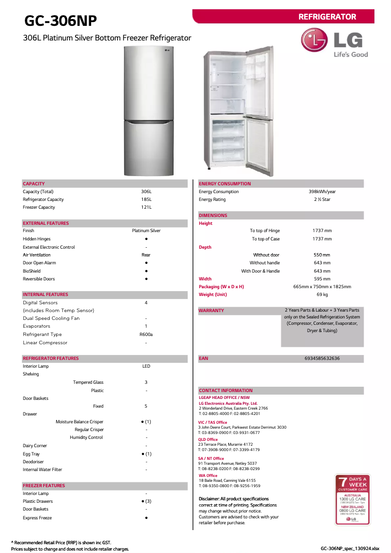 Página nº 1 - Ficha técnica LG GC-306NP
