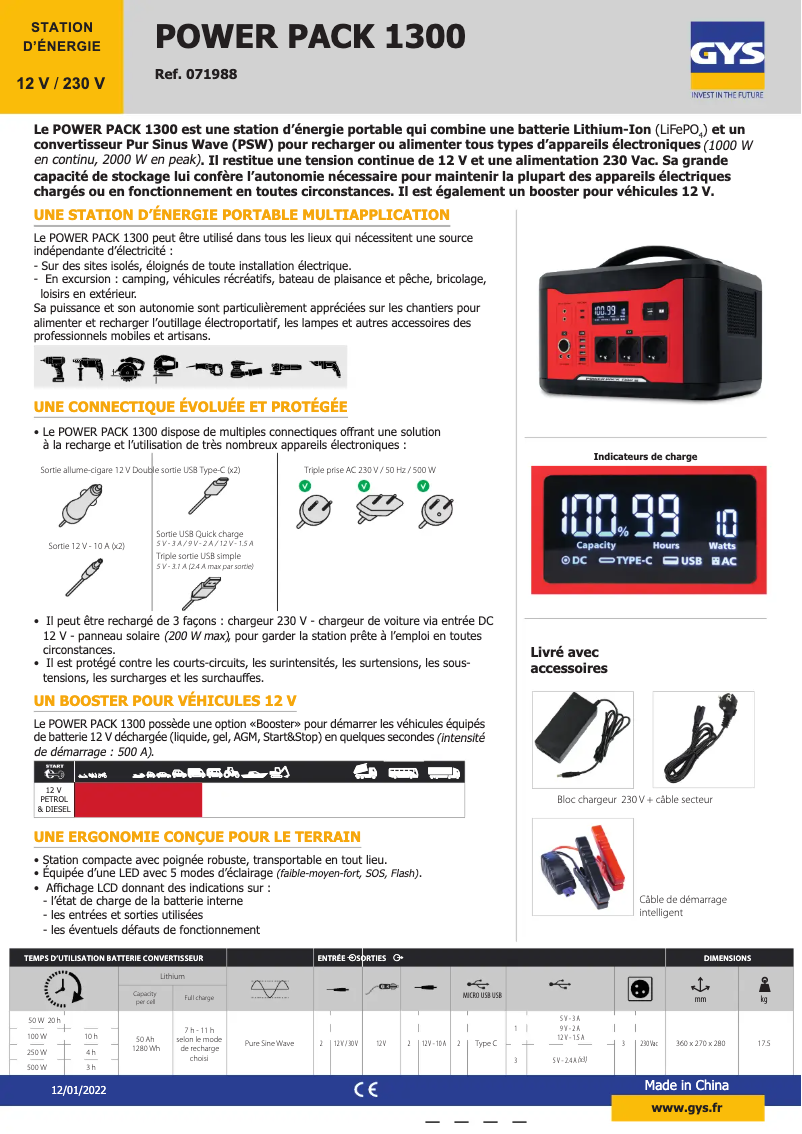 Página 1 del manual Ficha técnica GYS Power Pack 1300