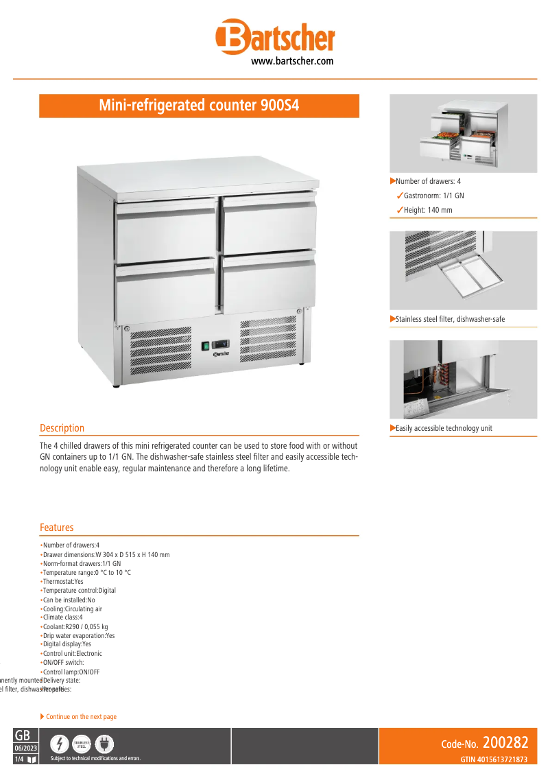 Página 1 del manual Ficha técnica Bartscher 900S4