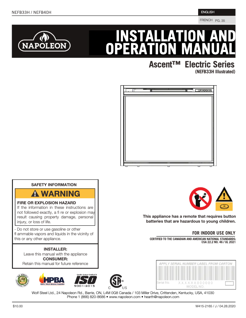 Imagen de la primera página del manual del dispositivo Ascent Electric 40