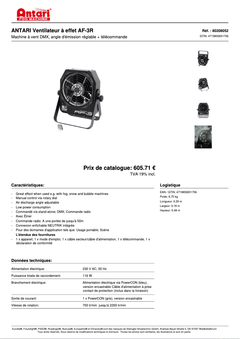 Página 1 del manual Ficha técnica Antari AF-3R