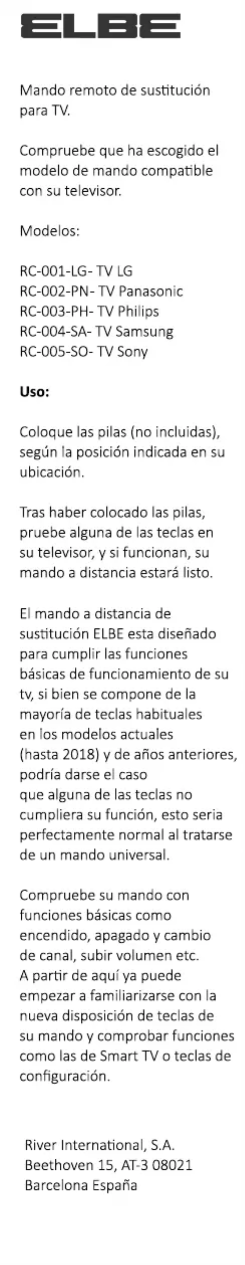 Página 1 del manual Manual de usuario ELBE RC-001-LG