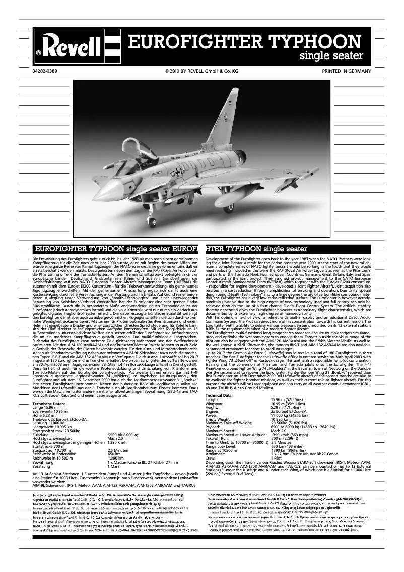Imagen de la primera página del manual del dispositivo Eurofighter Typhoon