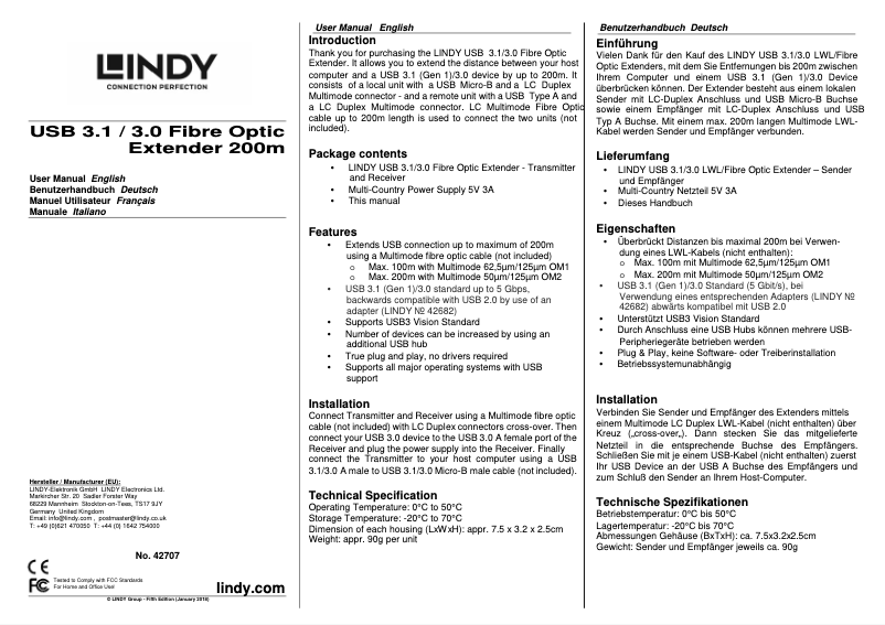 Página 1 del manual Manual de usuario Lindy 42707